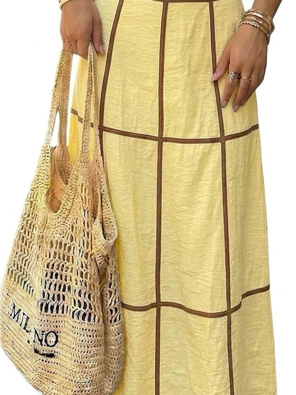 light yellow faux-linen maxi skirt size Large